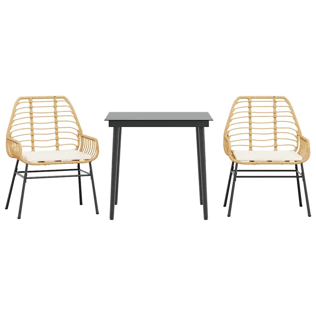 Set da Pranzo da Giardino 3pz con Cuscini Polyrattan Vetro 3334457