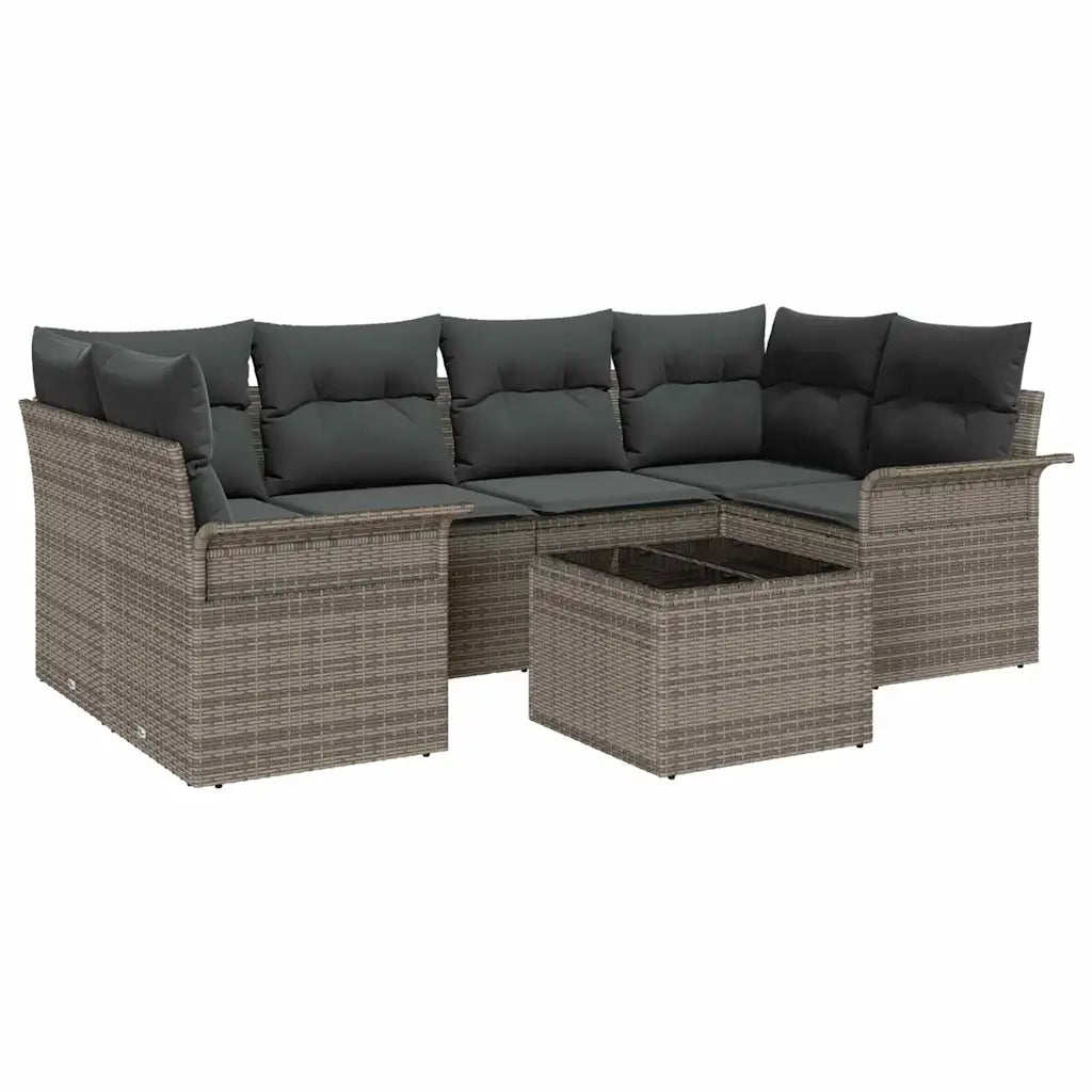 Set Divano da Giardino 7 pcs Grigio Poly Rattan 3345259