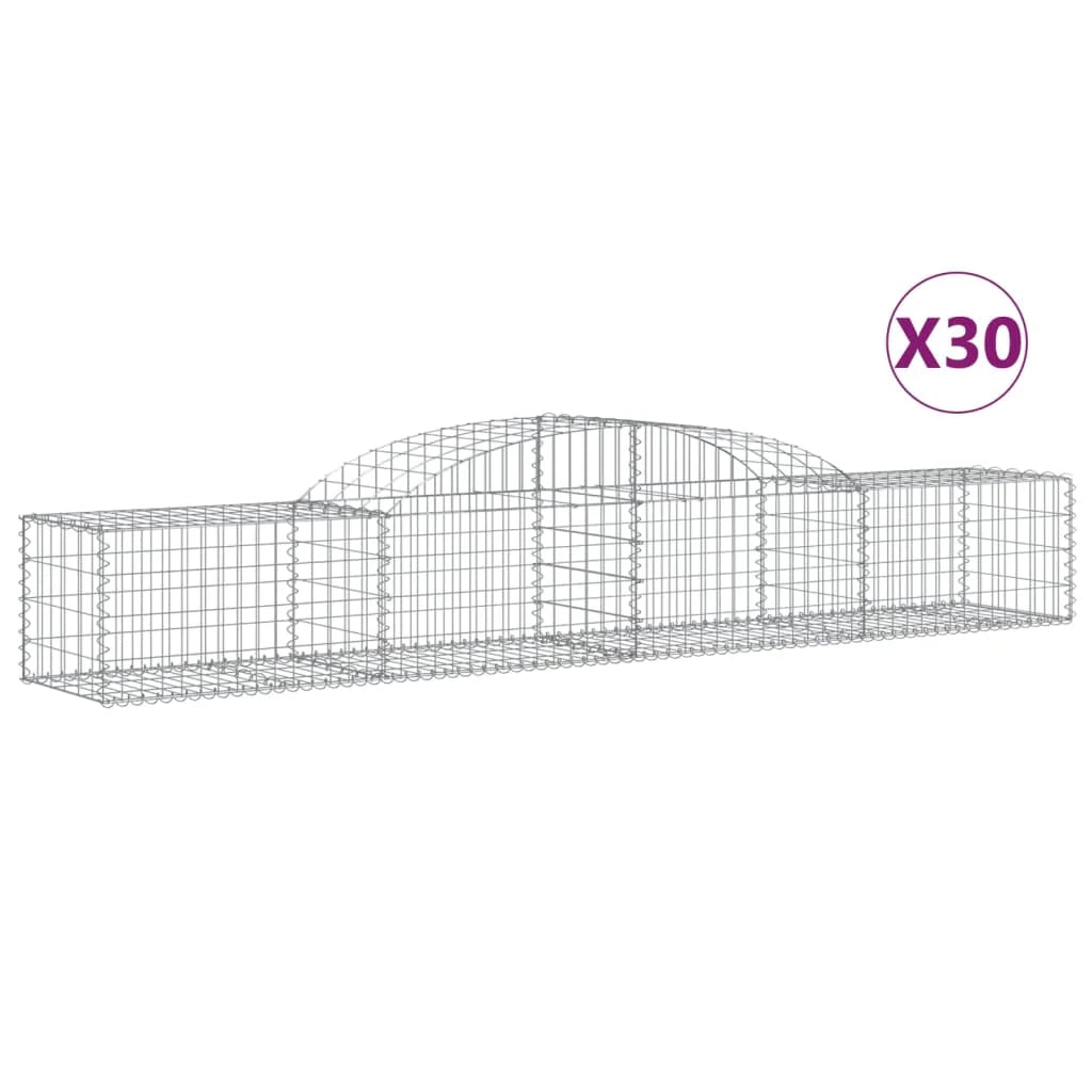 Cestini gabbioni recinzione a gabbia muro di contenimento ad arco 30 pezzi 300 x 50 x 40/60 cm ferro zincato argento 02_0040845