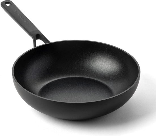 Wok in Induzione - Laminato in Alluminio con Verniciatura Ceramica Antifiammante - Senza PFAS - 28cm/36 litri - Nero - Resistente al Forno e alla Lavastoviglie