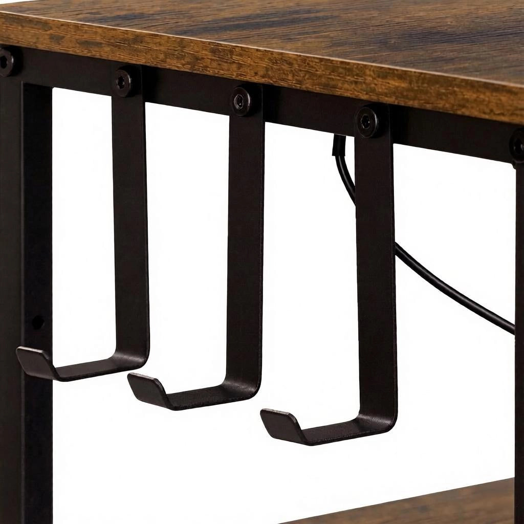 Comò con 9 cassetti, 2 ripiani, struttura in metallo e legno E1, colore nero e marrone rustico, 110 x 85 x 30 cm