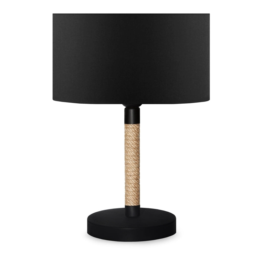 Lampada da Comodino 'Rayleigh' Lampada da Tavolo con Paralume Circolare in Tessuto e Stelo in Metallo con Corda di Iuta