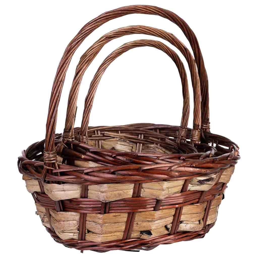 Set 3 cesti in vimini marrone 34x34x15h/37hh - 28x28x14h/32hh - 23x23x12h/28hh