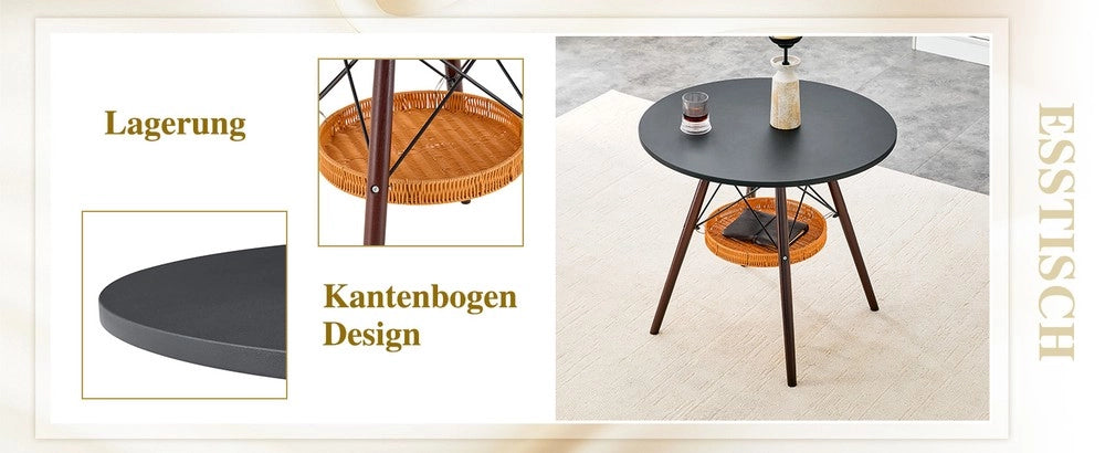 Tavolo da Pranzo Rotondo ¨C MINIMAL ¨C Piano MDF Nero, Gambe Massello Noce, ?80 cm