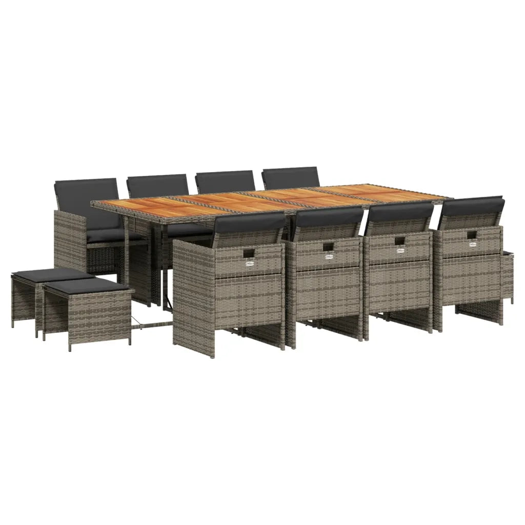 Set da Pranzo da Giardino 13pz con Cuscini Grigio in Polyrattan 3277753