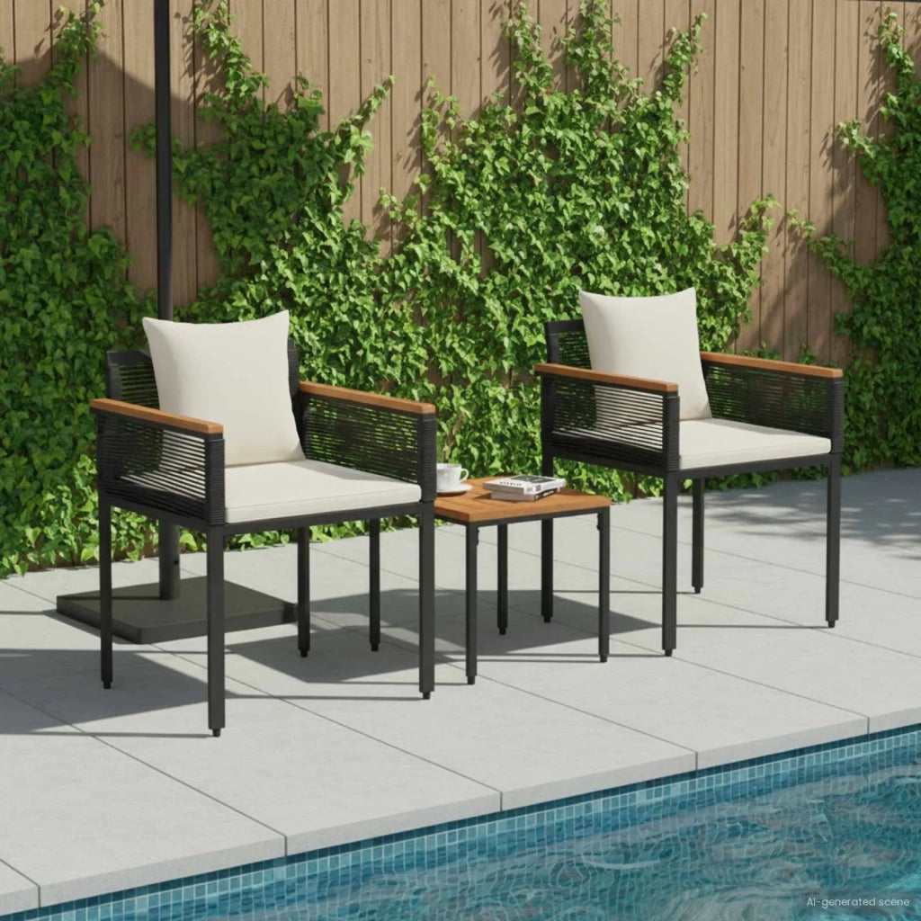 Set di Mobili da esterno | Set Salotto da Giardino Nero e Bianco Crema polyrattan