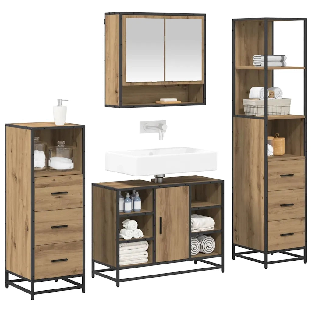 Set di mobili per il bagno con porta 4 pcs Rovere artigianale 3402337