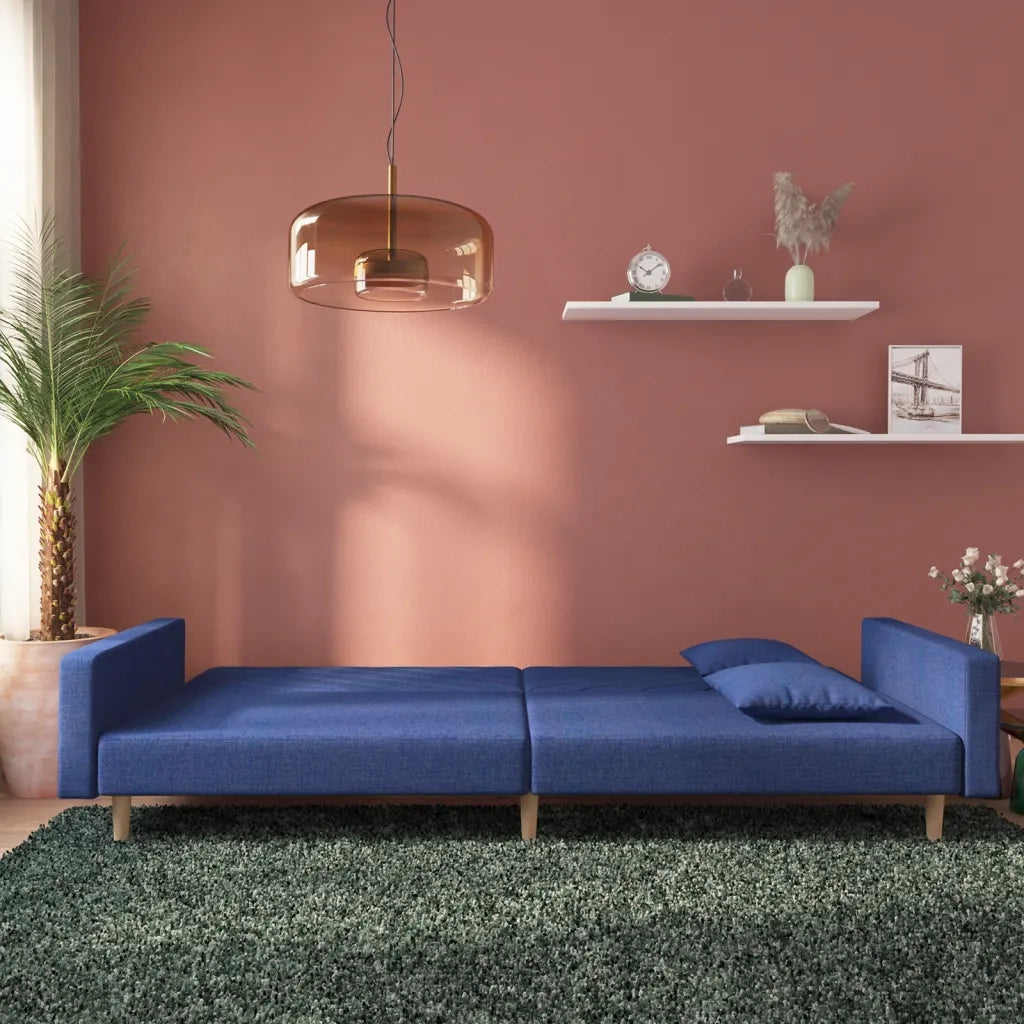 Divano letto | Sof¨¤ letto | Letto singolo a 2 Posti con 2 Cuscini Blu in Tessuto