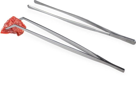 Pincetta da cucina - Spiedo da carne – Set da 2 pezzi – Acciaio inox – 30 cm – pince da cucina professionale – Pincetta da cucina – Spiedo da cucina – Pince da carne – Spiedo da carne – Pince da carne – Spiedo da carne – Argento