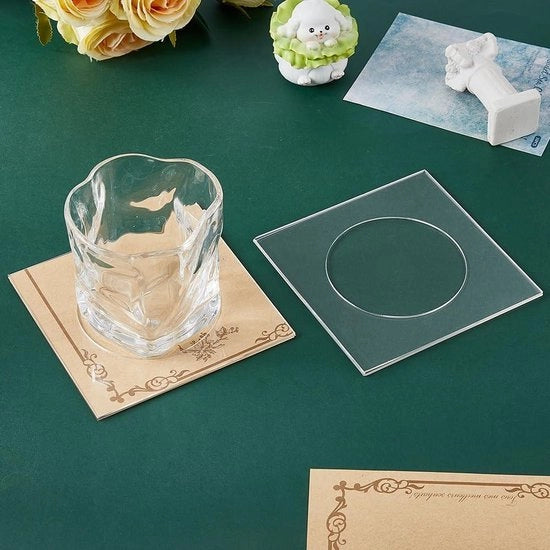 Onderzetters Acrilici - Mattoncini Quadrati per Bicchieri - Drink Coaster Transparente - Protezione per Tavolo - Regalo di Benvenuto - 12x12mm