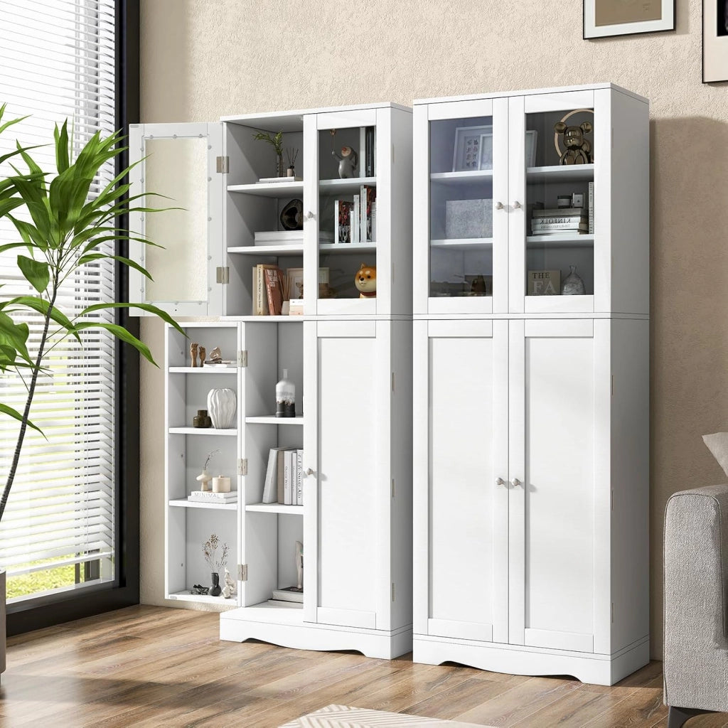 Credenza da Cucina con Anta Multi-Stoccaggio, Mobile Cucina Dispensa con Dispositivo Antiribaltamento, Armadio di Stoccaggio, 60 x 31,5 x 161,5 cm, per Soggiorno, Sala da Pranzo (Bianco)