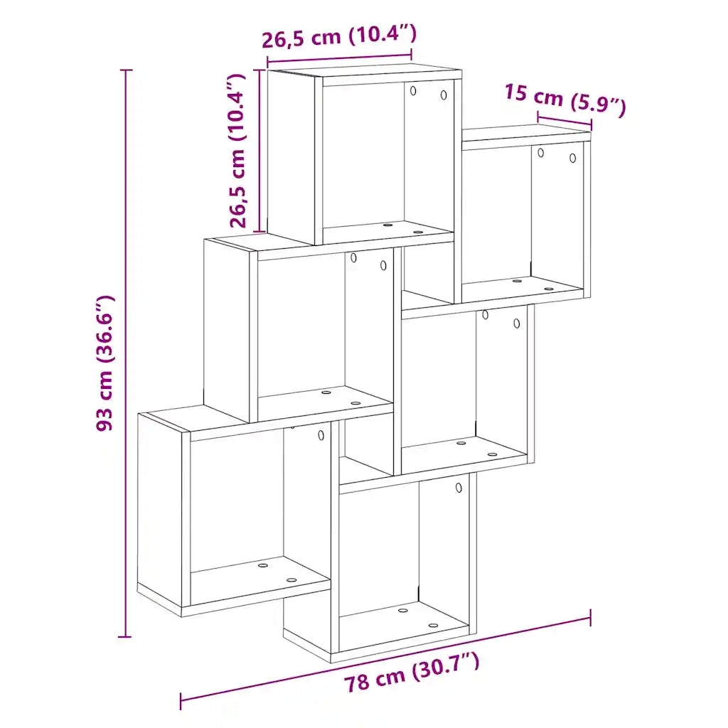 Mensola a Muro a Cubo Legno Antico 78x15x93cm Legno Multistrato
