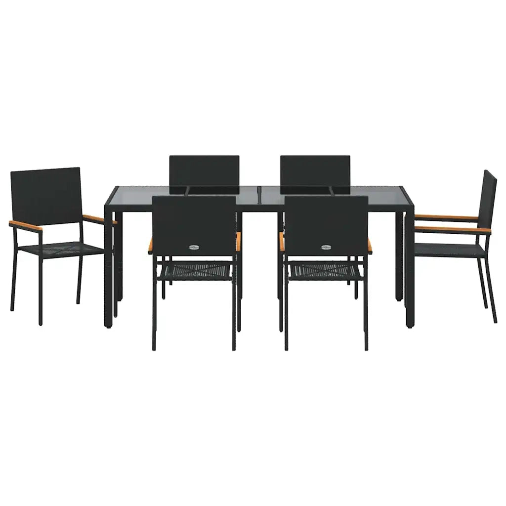 Set da Pranzo per Giardino 7 pcs Nero polyrattan 3365396