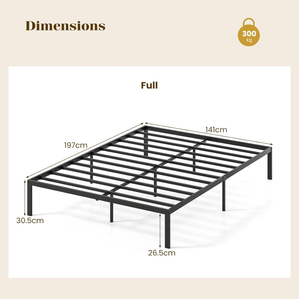 Telaio per letto 140 x 200 cm, letto piattaforma in metallo con rete a doghe e 9 gambe di supporto, spazio di archiviazione, montaggio facile, nero
