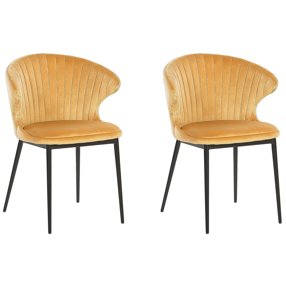 Set di 2 sedie da pranzo con rivestimento in velluto giallo e gambe nere retrò industriale