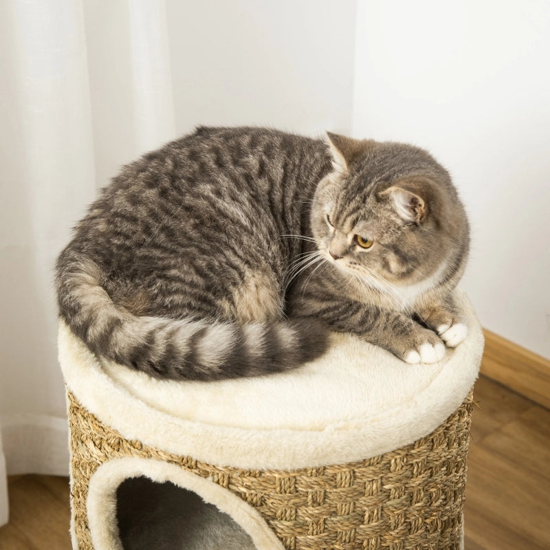 Tiragraffi per gatti a 3 livelli in pannello truciolare con rivestimento in peluche, marrone