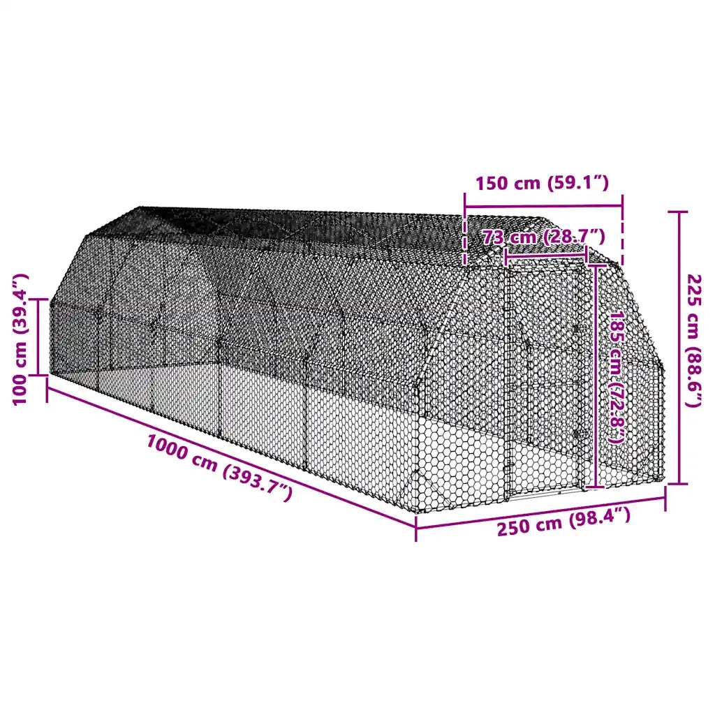 vidaXL Recinto per Polli 2,5x10x2,25 m in Acciaio Zincato