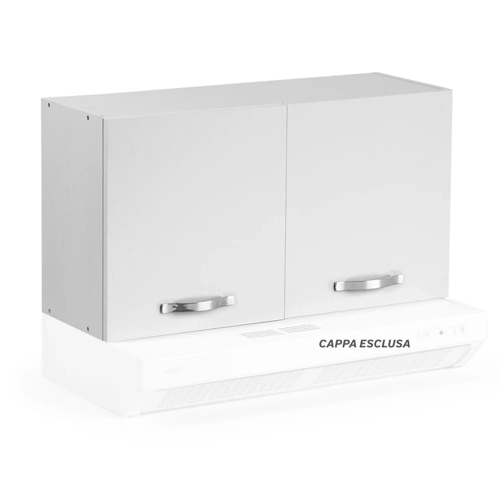 Pensile per cucina componibile da 90 cm con due ante, realizzata in legno 100% MADE IN ITALY colore Bianco Frassino