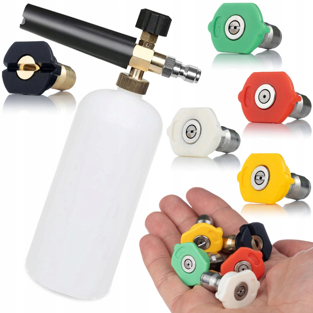 Set di Ugelli per Idropulitrice con Schiumogeno 1000ml – 5 Ugelli (0°, 15°, 25°, 40°, 60°) | Max 250 Bar, 60°C