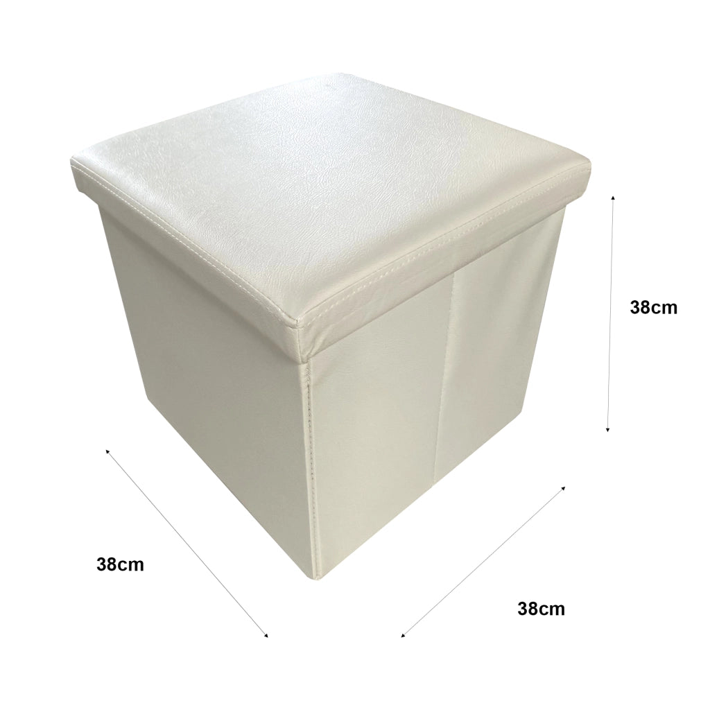 Puff Ottomano Quadrato Portaoggetti Pieghevole in Similpelle 38x38x38cm | Nyana Casa | Stile ottomano | Similpelle resistente | Nero, grigio e beige