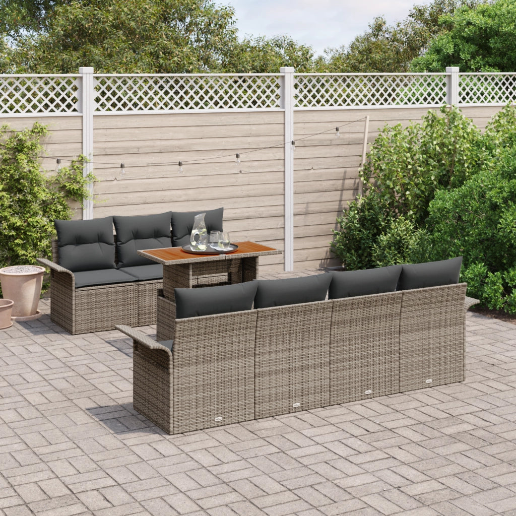 Set di 8 Pezzi Divano da Giardino con Cuscini Grigio Polyrattan