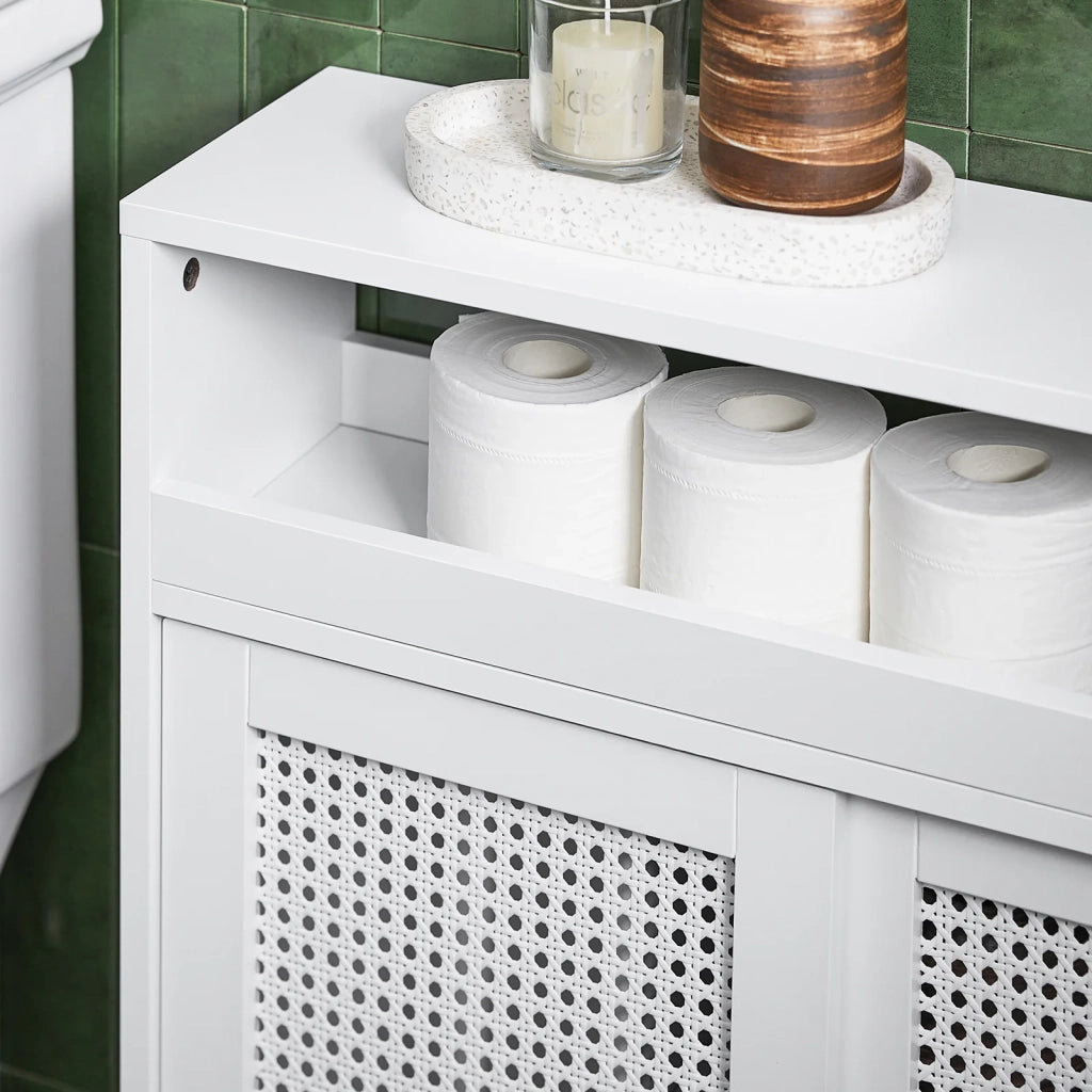 Mobile Nicchia Con Ruote Carrellino Salvaspazio Con Due Ante Scorrevoli In Rattan Mobile Bagno Bianco 20x65x70cm BZR119-W SoBuy