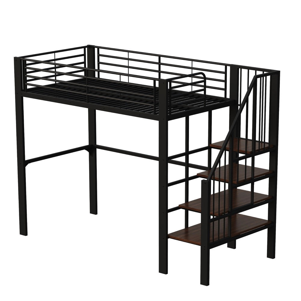 Letto a Soppalco con Contenitore e Scala ¨C MINIMAL ¨C Metallo 90x200