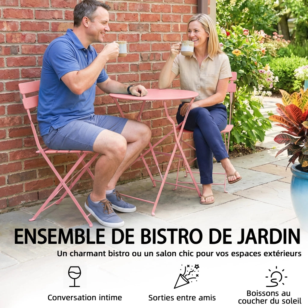 Set Giardino 3 Pezzi ¨C Minimal ¨C Tavolo e 2 Sedie Pieghevoli in Legno Rosa
