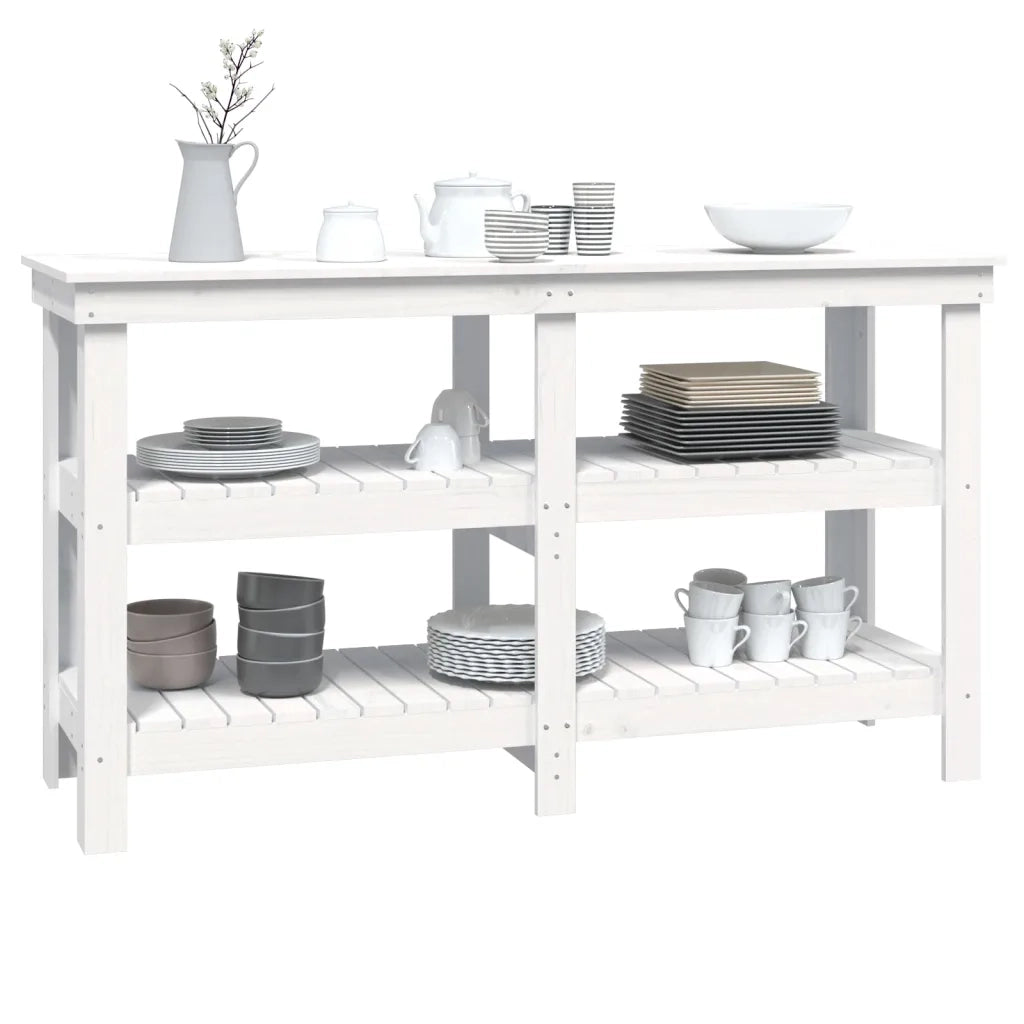 Banco da Lavoro Bianco 142,5x50x80 cm in Legno Massello di Pino CFW7951172