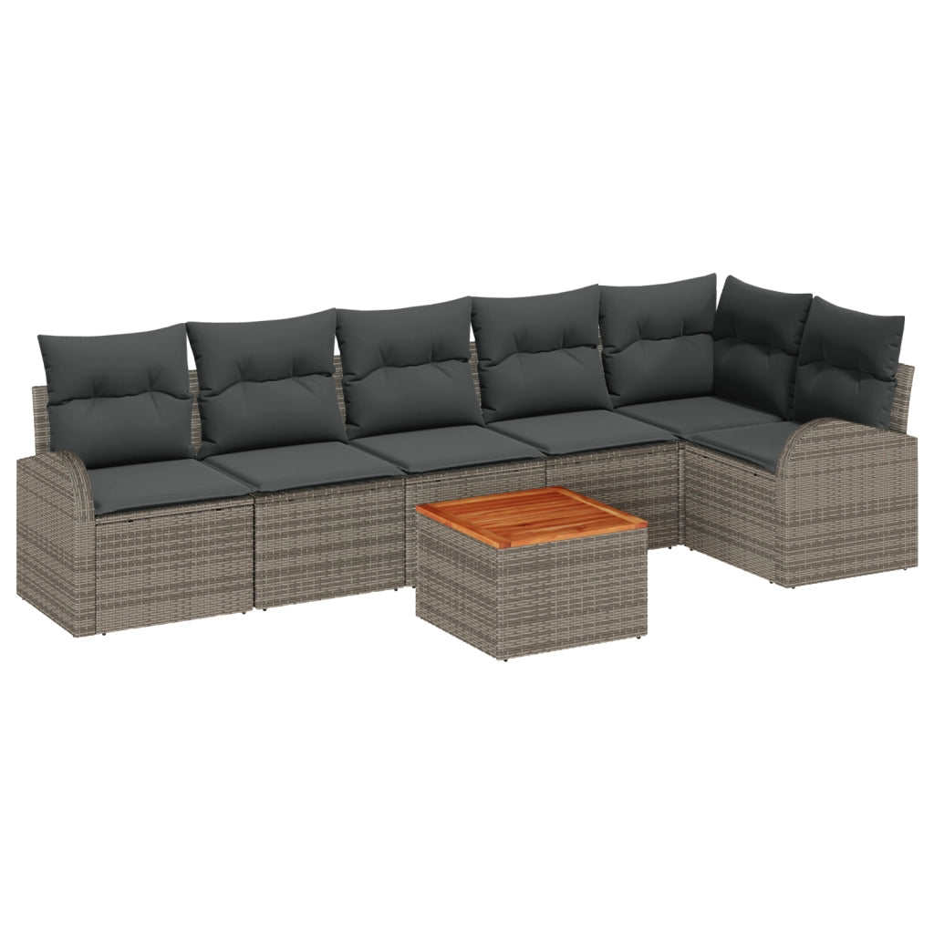 Set di divani da giardino da 7 pezzi con cuscini grigio polyrattan acacia
