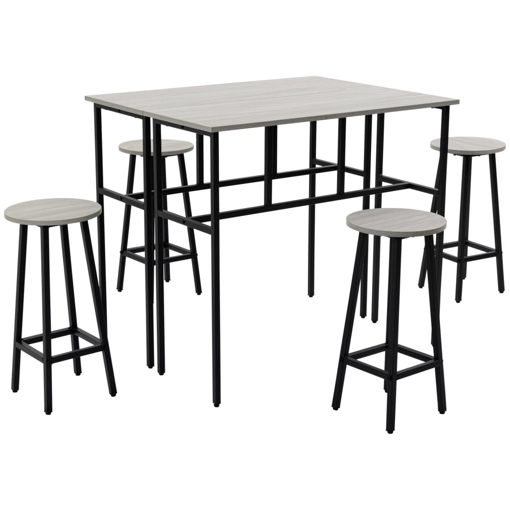 EasyComfort Set da Bar 6 Pezzi con 4 Sgabelli da Bar e 2 Tavoli Alti in Legno Truciolato e Acciaio per Cucina e Soggiorno, Grigio