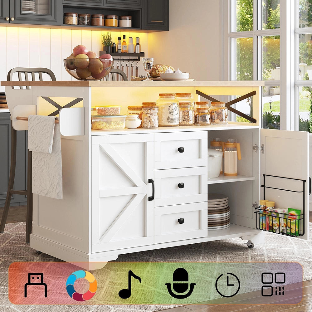 Carrello di servizio da cucina con ruote - Xylo - Tavolo pieghevole, illuminazione LED, scaffali per snack, multifunzionale