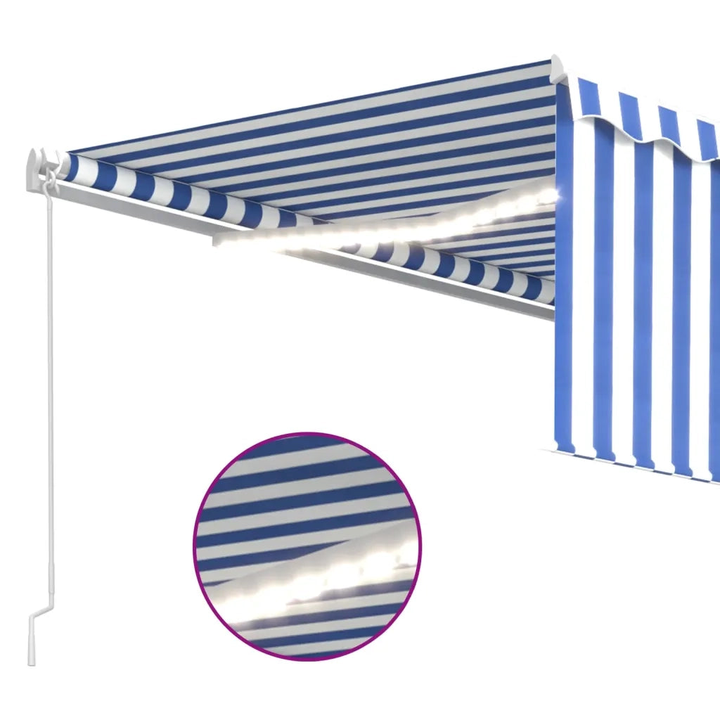 Tenda Sole Retrattile Manuale con LED 4,5x3m Blu e Bianco 3069321