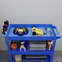 DURHAND Carrello porta attrezzi in acciaio con 3 ripiani su ruote, carico max. 150 kg, 83x35.3x76 cm, Blu