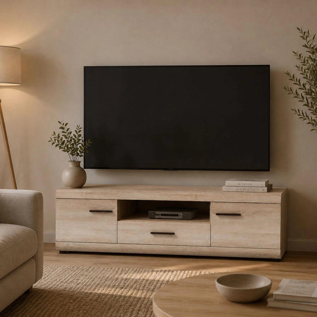 Kalepa, Mobile Porta tv un Cassetto, 140x54x44h cm Marrone Rovere
