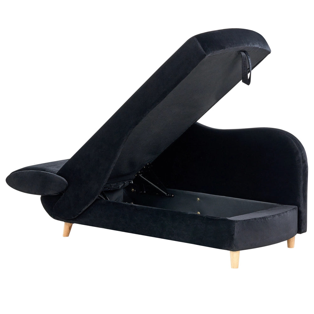 Chaise longue versione sinistra in velluto nero con contenitore soggiorno lato sinistro design moderno contemporaneo