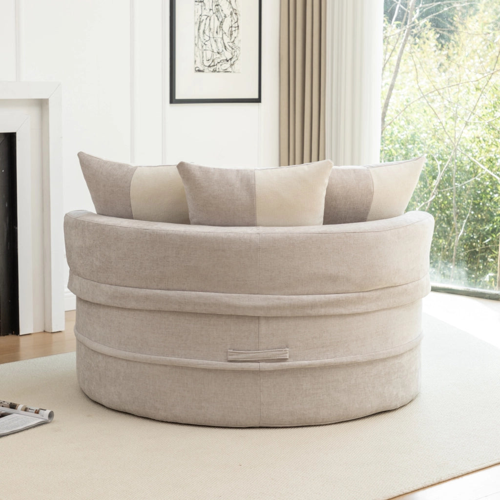 Poltrona Lounge con Ottomana e 5 Cuscini, Senza Montaggio, Chenille, Grigio