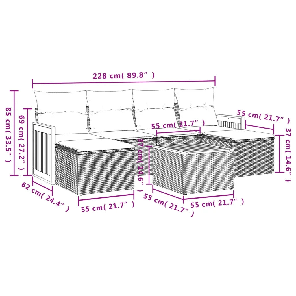 Set Divani da Giardino 7 pz con Cuscini Grigio in Polyrattan 3227908