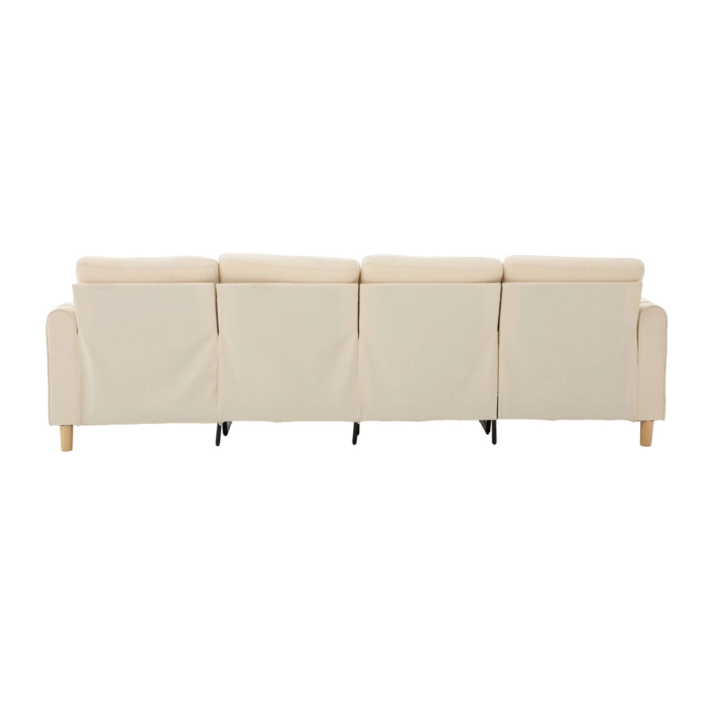 Divano panoramico a U 4 posti con contenitore e tasche laterali in ciniglia beige