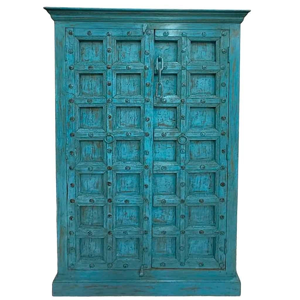 Armadio legno artigianale blu 120x46x170h cm