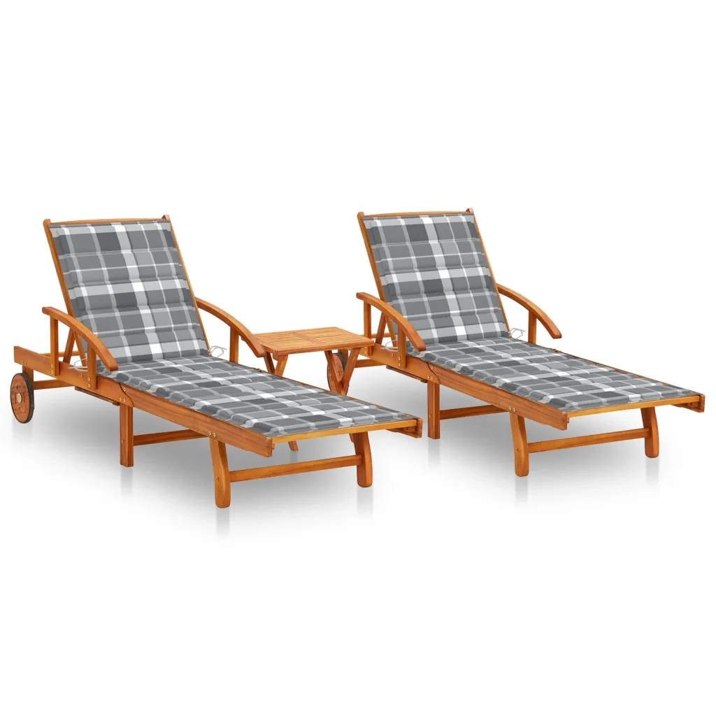 Lettino Prendisole 2 pz con Tavolo e Cuscini Massello d'Acacia cod mxl 72083
