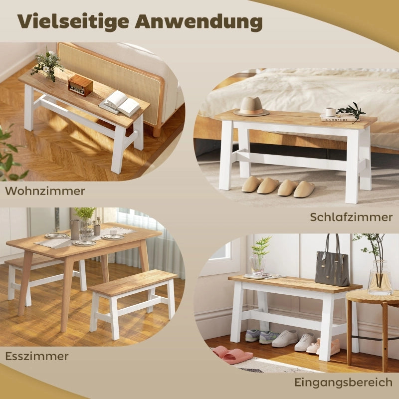 PANCA per 2 persone 95x30x45 cm in Rubberwood Rovere e Bianco