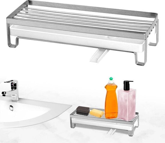 Organizzatore per la spazzolatrice in acciaio inossidabile con maniglia a spugna - Lavello rimovibile - Testa di asciugatura rotativa - Accessori da cucina per spugne, spazzole e detersivi.