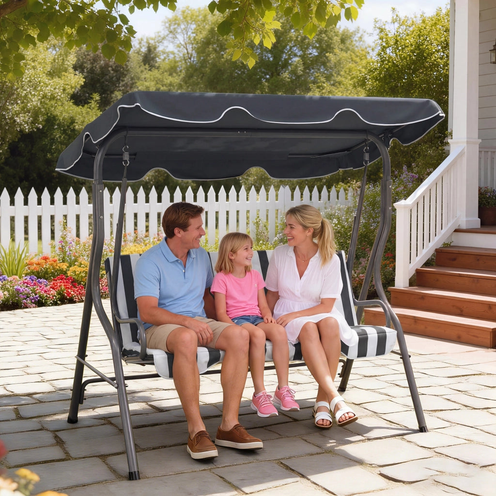 Balancelle da Giardino 3 Posti con Cuscini Grigio e Bianco ¨C zephmum ¨C Grigio, Bianco, 3 Posti