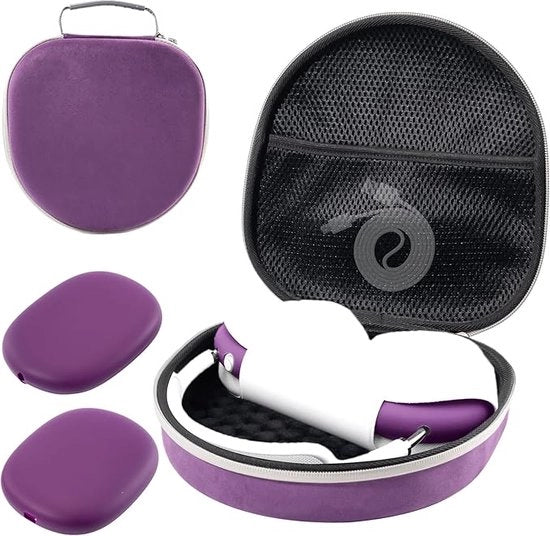 Hoes per protezione per AirPods Max - fodero trasportabile per cuffie con cuscinetto di silicone e tasca a rete - custodia portatile per protezione di AirPods Max - blu scuro