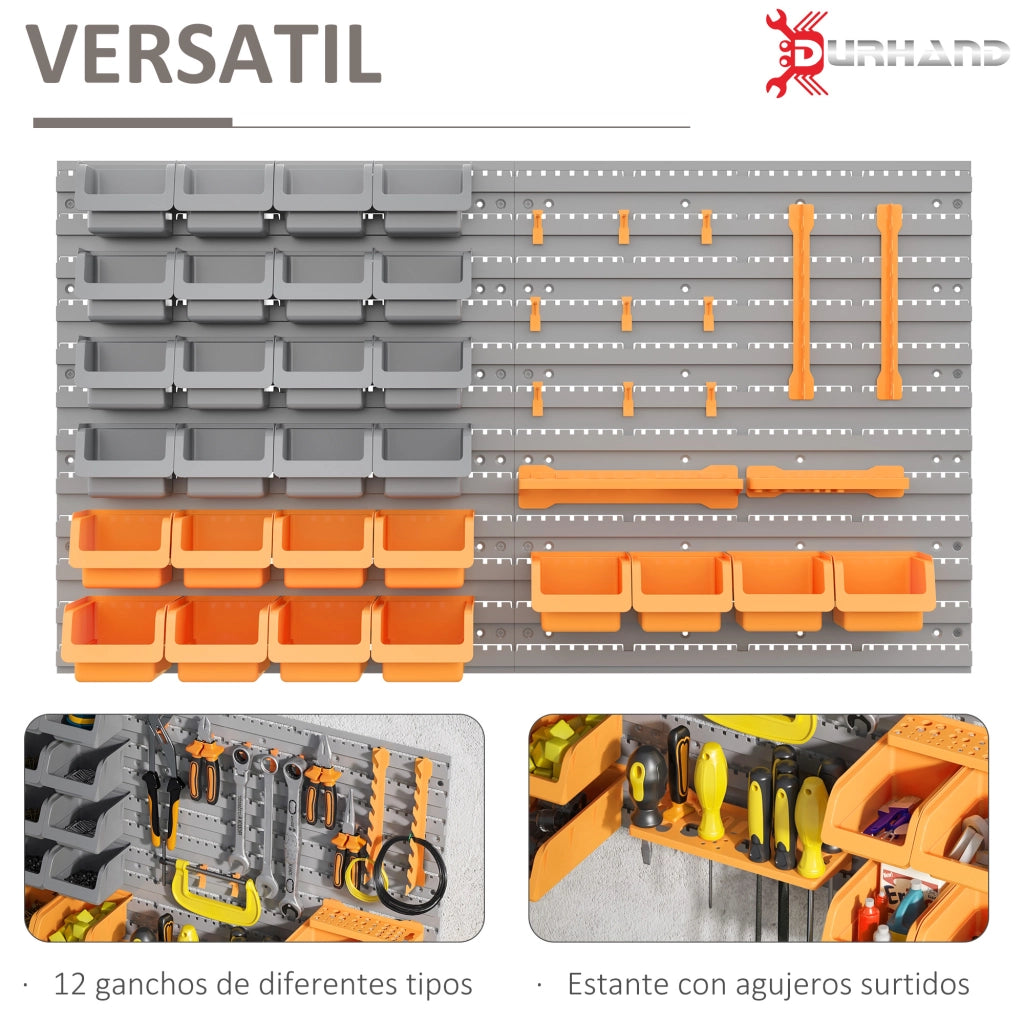 Sistema Parete per Attrezzi con Ripiani e Cestelli ¨C Zephmum ¨C Grigio e Arancione 95x54 cm