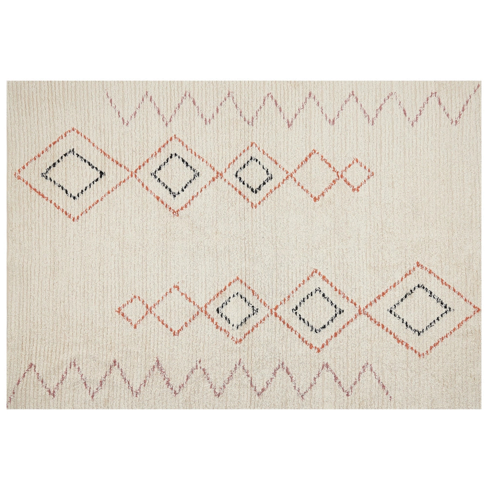 Tappeto in cotone beige 160 x 230 cm rettangolare motivo geometrico soggiorno camera da letto