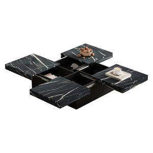 Tavolino-Xylo-90x90x25cm nero marmo 4 cassetti