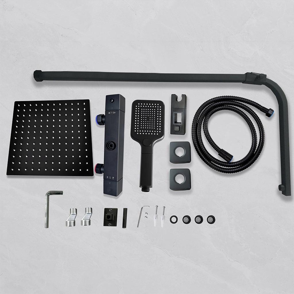 AICAIT Colonna doccia Termostatica, set doccia multifunzione con soffione quadrato 30x30cm e doccetta a 3 getti, nero