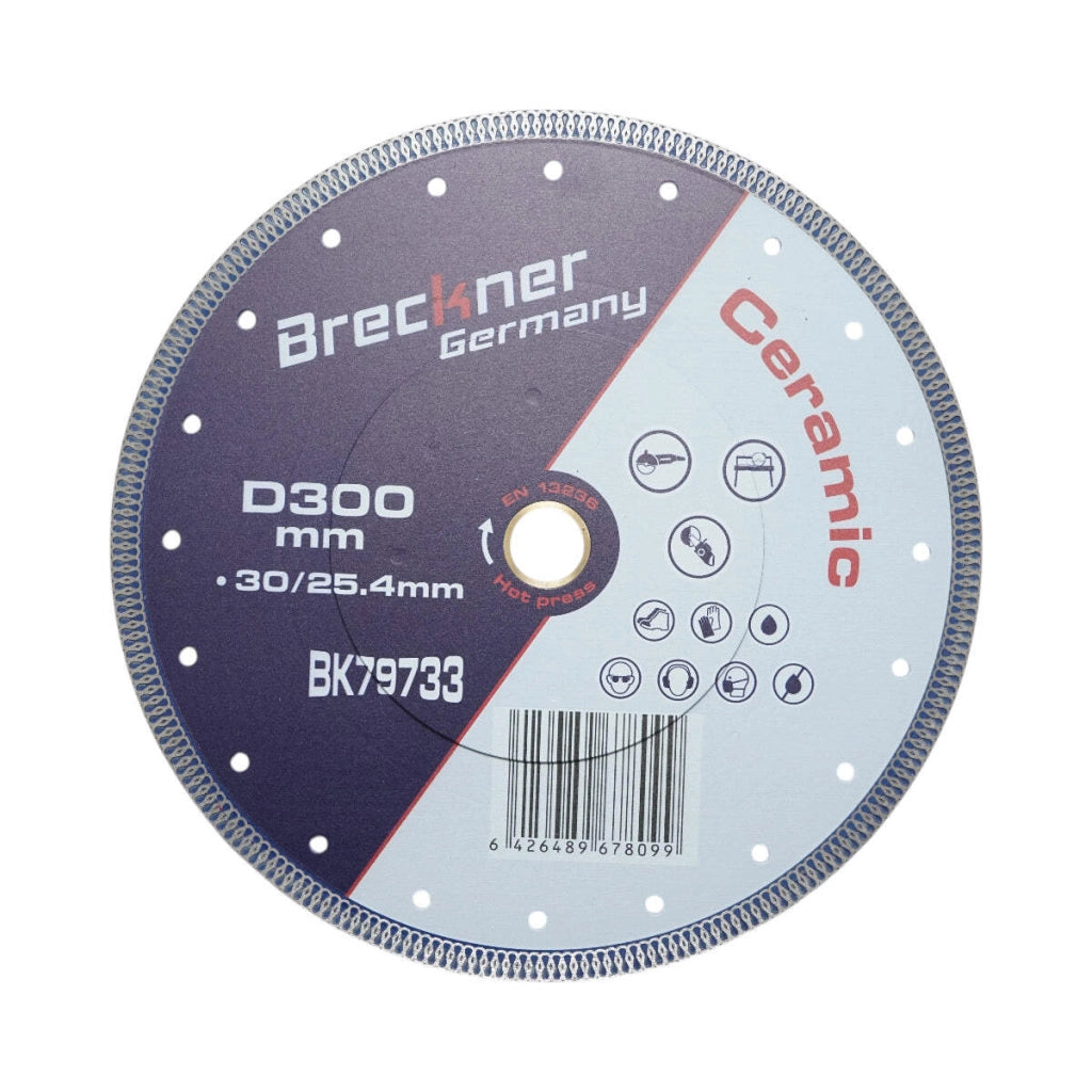 Disco diamantato turbo continuo 300x30/25,4 mm, segmento 10 mm per piastrelle, maiolica, ceramica dura Breckner Germany